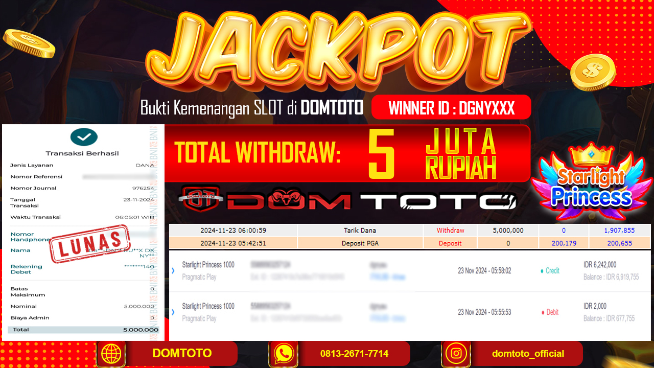 JACKPOT  SLOT STARLIGHT PRINCESS 1000 23 NOVEMBER 2024
